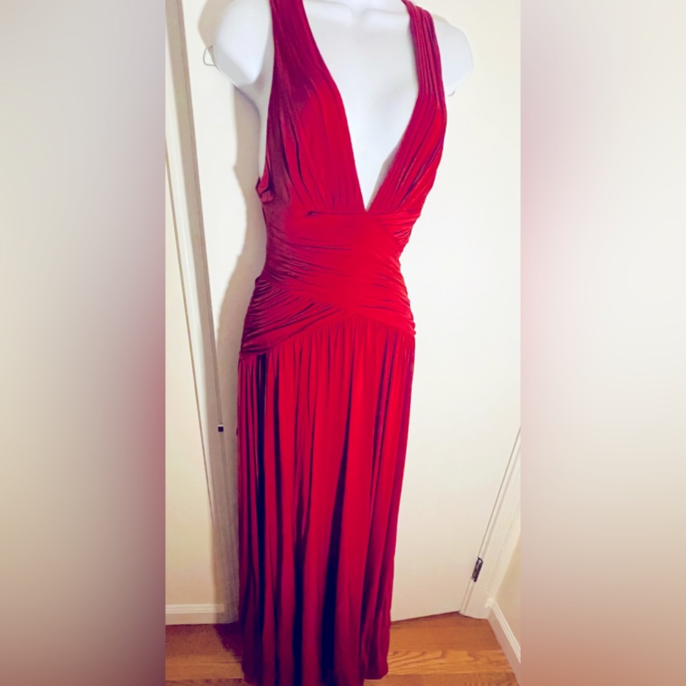 BCBG Maxazria red open back gown
